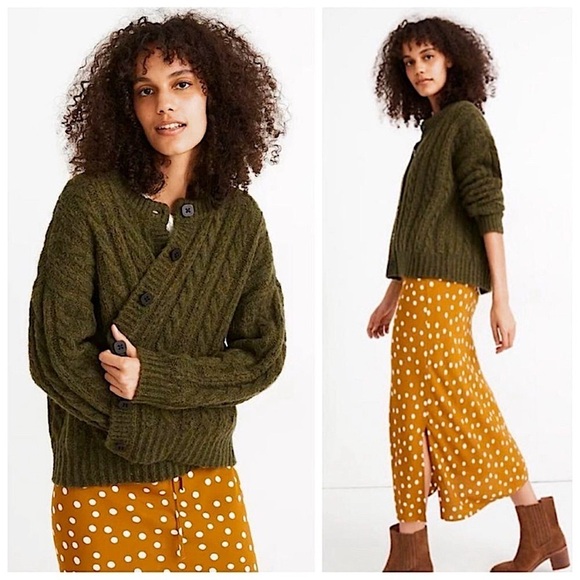 Madewell New Wool Pointelle Chunky Cable Knit Fisherman Cardigan - Picture 3 of 14